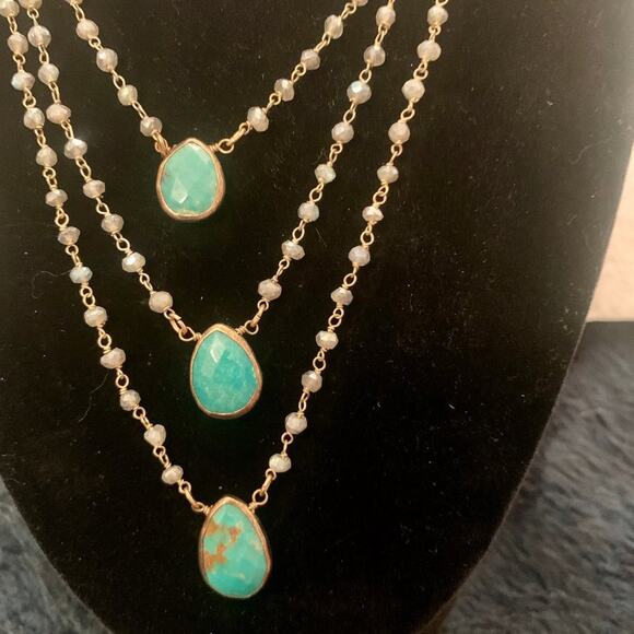 NEW RACHEL REINHARDT RUSSIAN AMAZONITE & LABRADORITE TRIPLE NECKLACE - Picture 5 of 7
